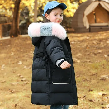 

2020 Children Winter White duck down jacket Thick Warm Girls clothing kids long coat Big Fur Hooded Coats Kids parka outerwear