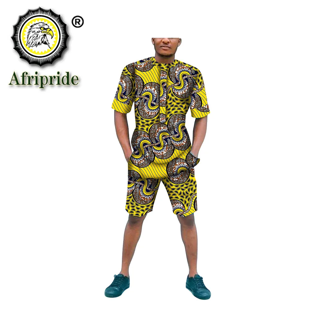 

African Print Clothing Set for Men Short Sleeve Shirt and Ankara Pants 2 piece Set Dashiki Outfits Blouse Shorts Casual S2016013