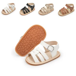 KIDSUN – sandales en cuir et caoutchouc pour bébé, chaussures plates antidérapantes à semelle souple, pour les premiers pas des filles et des garçons de 0 à 18M 