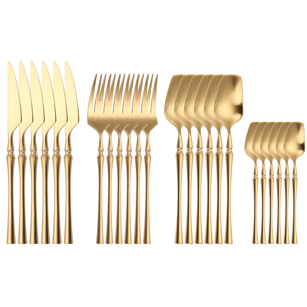 2019 Cutlery Set 24 Piece Set Forks Knives Spoons Dinnerware Set Tableware Portable Golden Cutlery Set Silverware Fork Spoon