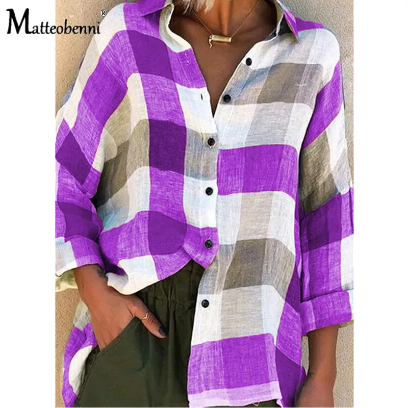 

New Autumn And Winter Women Shirts Turn-own Plaid Stripe All-Match Casual Loose Harajuku Printed Long Sleeve Button Type Shirt