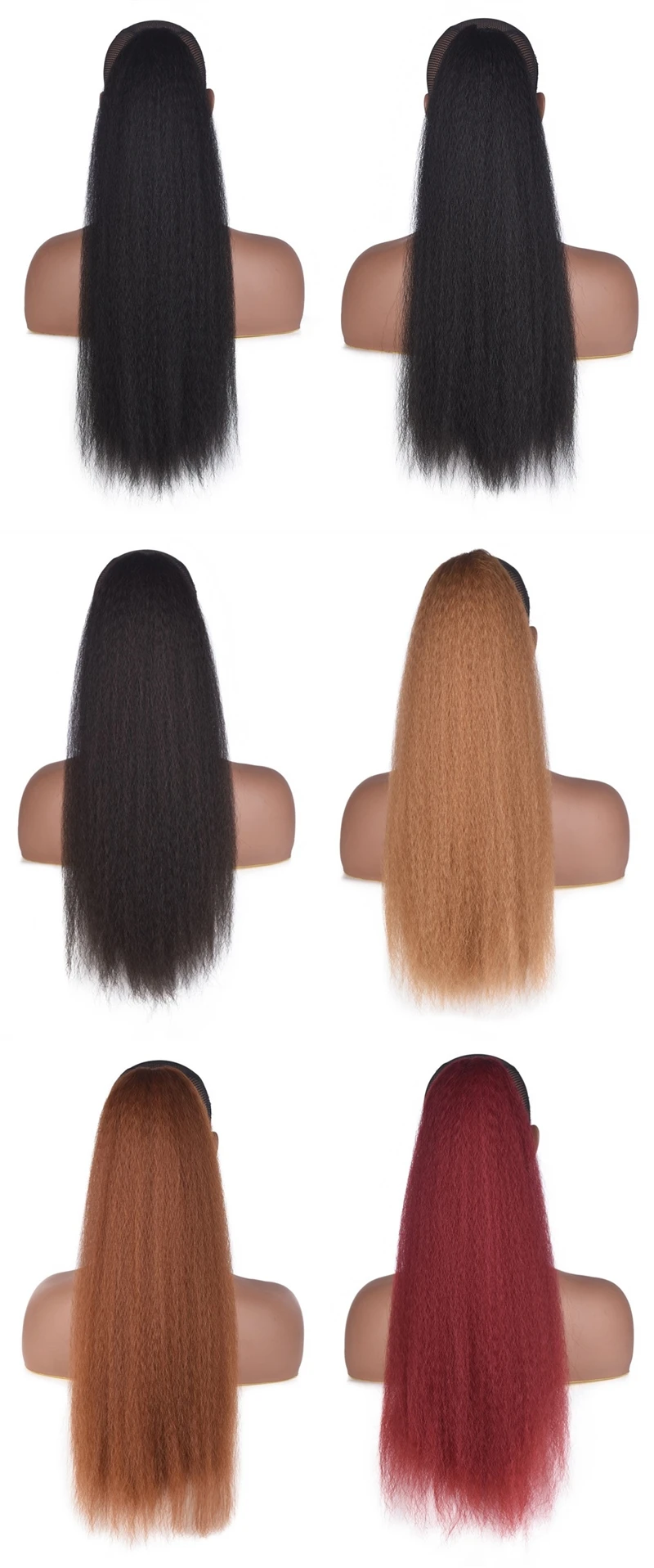Cabelo de Cavalo Sintético com Grampo em Cordão Rabo de Pônei Longo Kinky Reta Feminino Ombre Loira Fack 5 Cabelo de cavalo sintético com grampo em