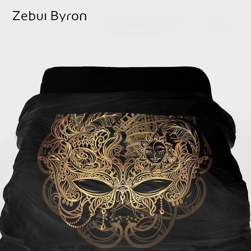 

3D Duvet Cover King/Queen/Custom size,Quilt/Blanket/Comforter Cover 220x240,Black Golden mask Bedding for USA/AU,Drop ship