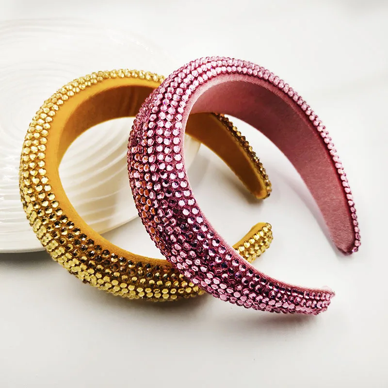 

2021 Shiny Diamond Headbands For Women Popular Baroque Bling Full Crystal Rhinestone Wide-Brimmed Headband Hair Accessories