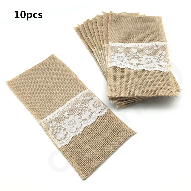 10pcs Natural Jute Burlap Cutlery Holders Packaging Fork and Knife for Wedding , Party Decoration 11*21cm   AA8016 4