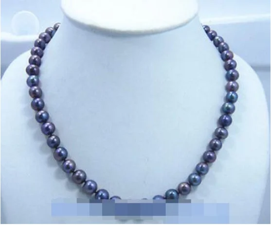 Ожерелье из натурального синего жемчуга цепочка с застежкой 14-каратного золота 18