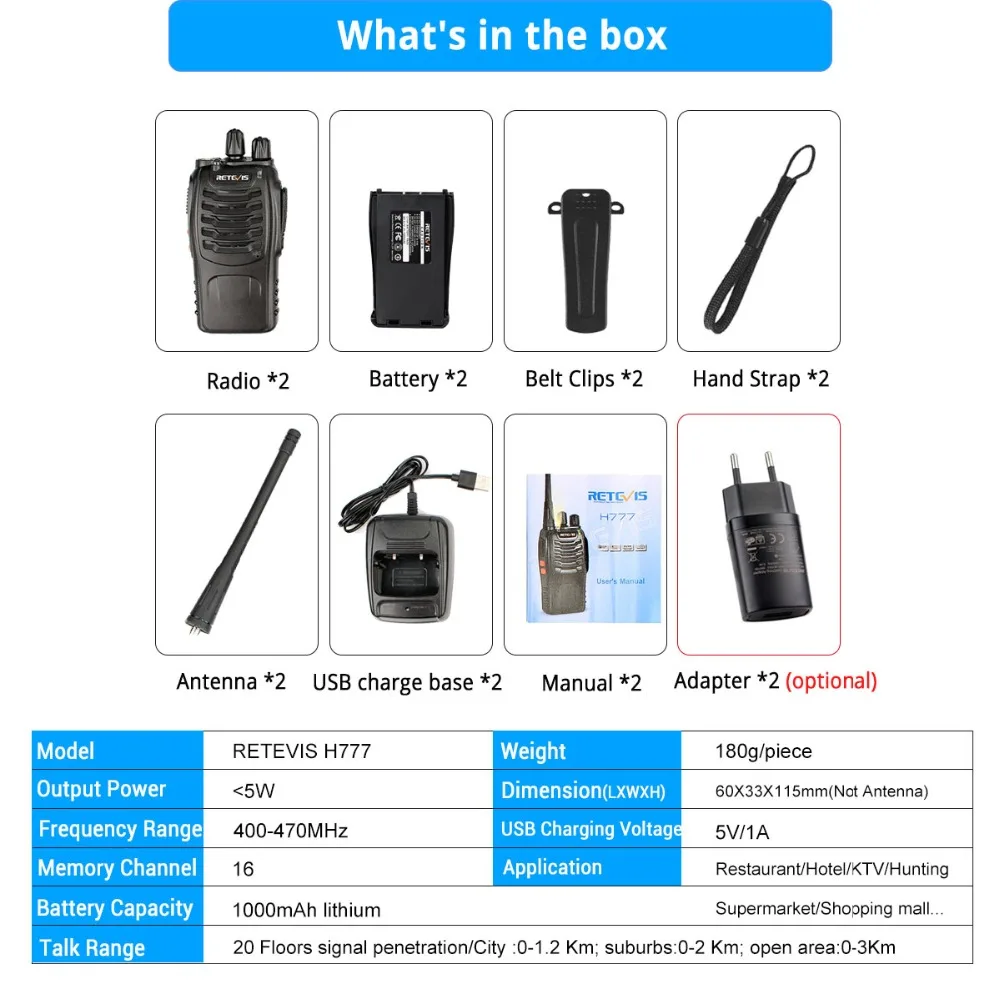 2 шт. RETEVIS H777 Walkie Talkie 3 Вт УВЧ двухсторонняя радиостанция приемопередатчик двухстороннее радио-коммуникатор зарядка через usb рация