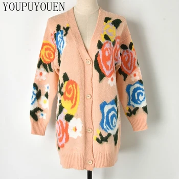 

Woman Mohair Sweater Jacquard Knit Cardigan Jacket Fashion Casual Knitwear Coat Winter Long Sleeve Knitted Cardigans Clothes