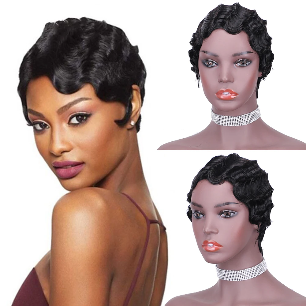 Короткие парики из человеческих волос Maxine Remy 150% глубокий волнистый парик Pixie Cut
