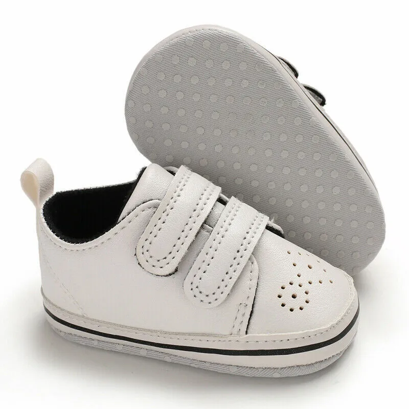 0-18M Baby Boys Booties Newborn Shoes Infant Kids PU Pram Crib Shoes Toddler First Walkers Soft Sole Prewalkers Sneakers