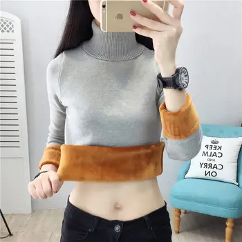 

2020 new high collar bottoming sweater with plush and thickened women's sweater fashion, ocean air, net and red inside