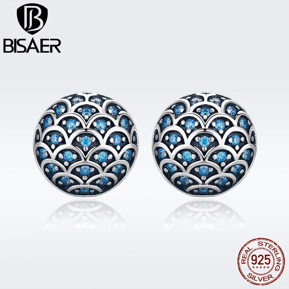 BISAER Оригинальные 925 пробы серебряные серьги-гвоздики с дельфинами океана для женщин, модные серьги, ювелирные изделия GXE239