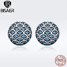 BISAER Оригинальные 925 пробы серебряные серьги-гвоздики с дельфинами океана для женщин, модные серьги, ювелирные изделия GXE239
