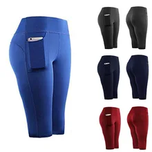 Высокая талия Бесшовные стрейч тренировки из Короткие Йога Брюки Леггинсы фитнес бег тренажерный зал Спорт с карманами активные брюки хип брюки