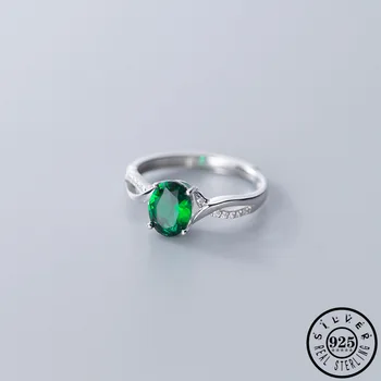 

925 Sterling Silver Statement Adjustable Wedding Finger Rings with Oval Shape Green Cubic Zirconia Stone Jewelry for Women