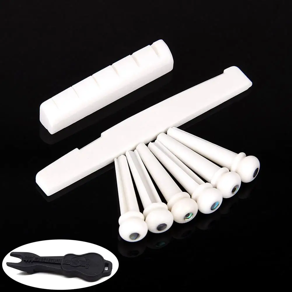 

New arrival 6pcs Natural Cattle Bone Guitar Nut +Saddle+Bridge Pin+Pins Puller for Folk Guitar Replacement Accessories