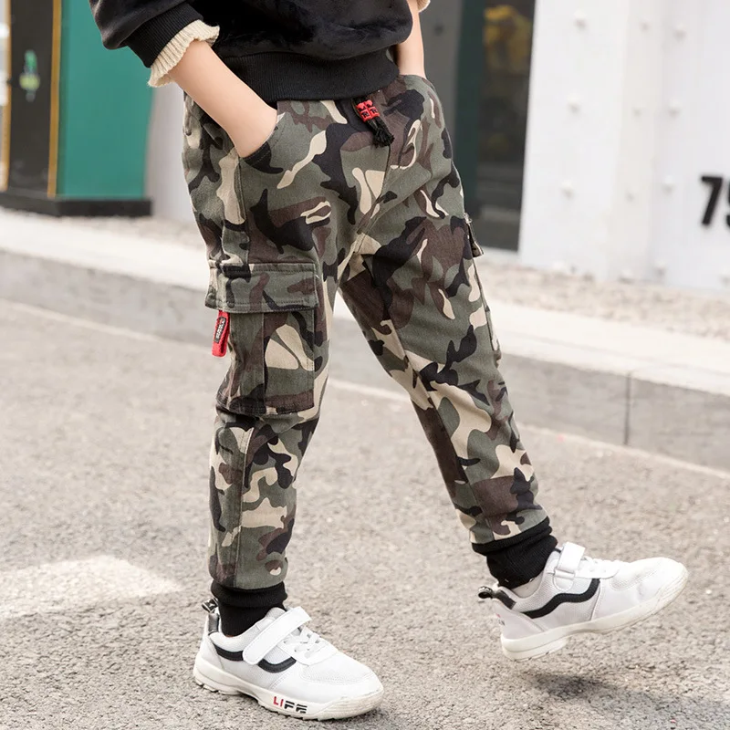 

Crawler BOY'S Velvet Pants Camouflage Trousers 2018 Spring And Autumn New Style CHILDREN'S Trousers Korean-style Big Boy Casual