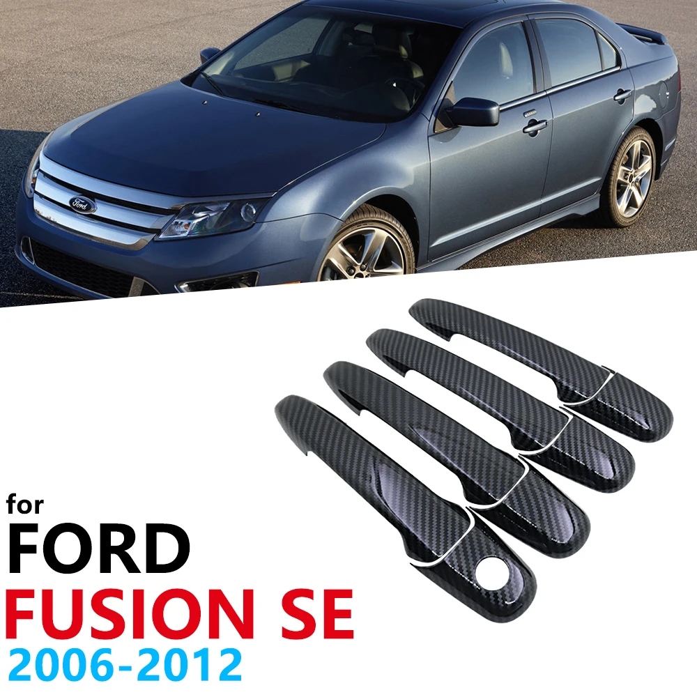 Black Carbon Fiber Door Handles Cover Trim Set For Ford Fusion Se Sport