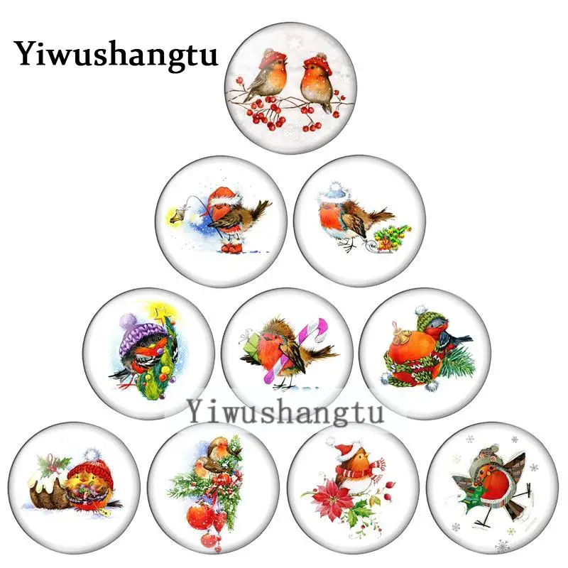 

Cute happy bird merry christmas art painting 12mm/20mm/25mm/30mm Round photo glass cabochon demo flat back Making findings