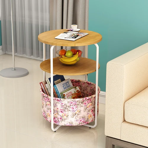 Simple sofa side table corner several multifunctional coffee table bedroom bed table shelf home small round table side table - Цвет: C 3 layer