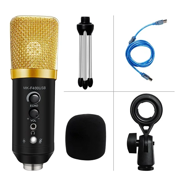 Usb микрофон конденсаторный микрофон Usb с подставкой караоке записывающий микрофон студия пение поп фильтрующий микрофон комплект для вещания - Цвет: 5-B-BlackGold