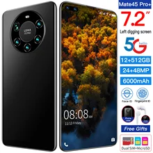 Global Version Mate45 Pro+ 7.2 Inch Smartphone Full Screen Android10 5000mAh 12+512GB Face\Fingerprint Unlock 4G 5G Mobile Phone