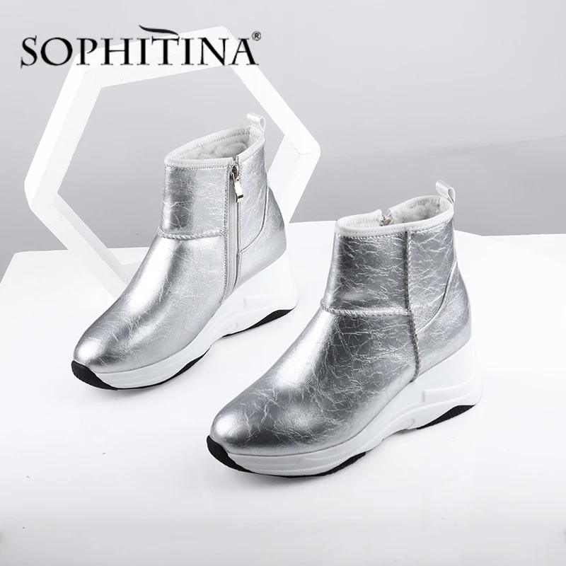 SOPHITINA/шерстяные новые ботинки Очень теплая удобная обувь на танкетке с круглым