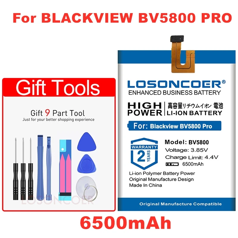 LOSONCOER 6500 мАч V685780P Аккумулятор для Blackview BV5800 Аккумулятор для Blackview BV5800 Pro Высококачественный аккумулятор для мобильного телефона