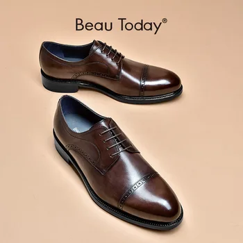 

Derby Men Genuine Calfskin Leather Formal Shoes Brogue Carved Polished Business Suit Luxurious Quality Handmade BeauToday 51010