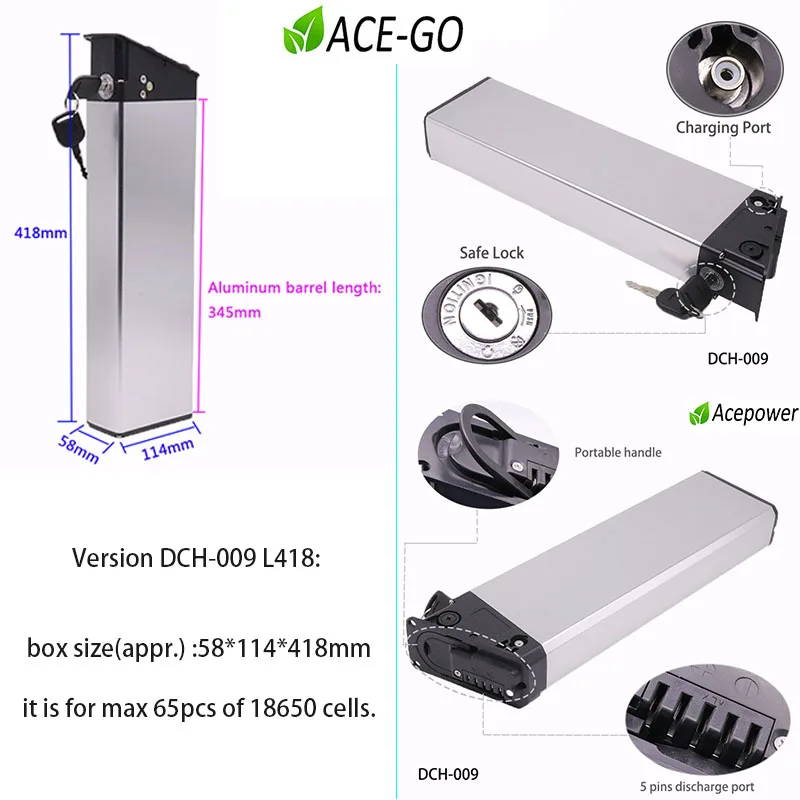 숨겨진 전기 자전거용 금속 내장 배터리 하우징, Ebike 배터리 박스, 빈 케이싱 셸, 36V, 48V, 250W, 350W, 500W, 750W, 1000W