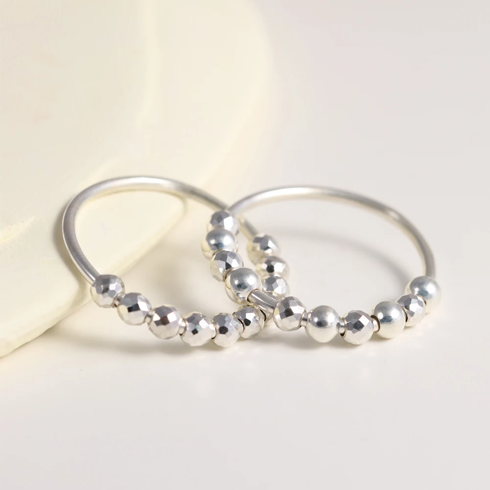 925 Sterling Silver Fidget Beads Ring For Women Men Rotate Freely Anti Stress Anxiety Ring INS Simple Style Lady Fashion Jewelry