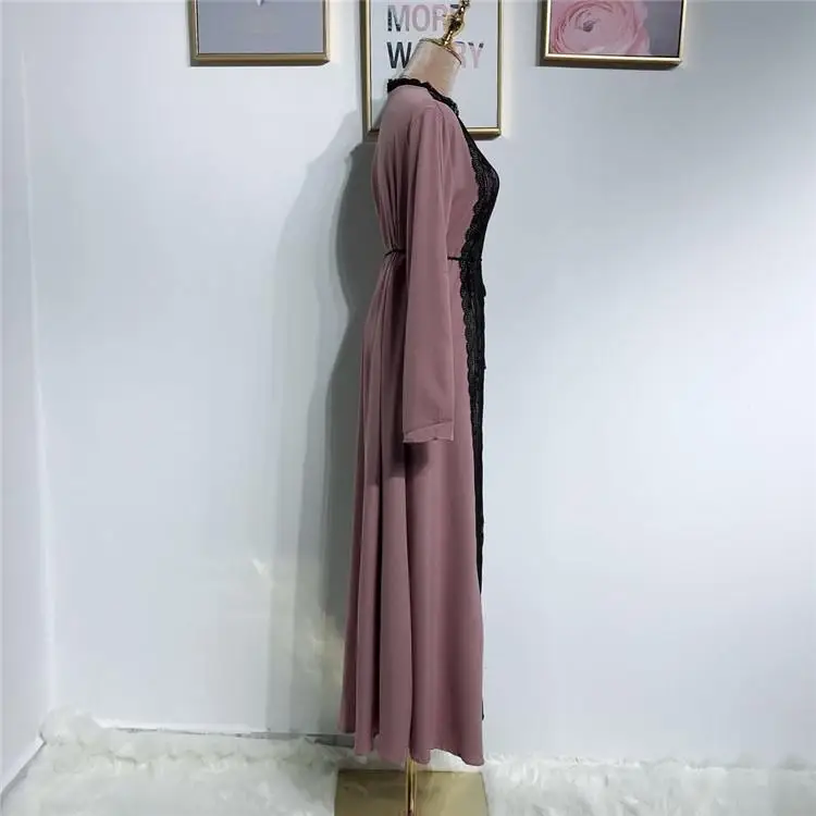 Кружева лоскутное abaya Дубай длинное платье женские мусульманские Длинные вечерние коктейльное платье кафтан элегантный с длинным рукавом