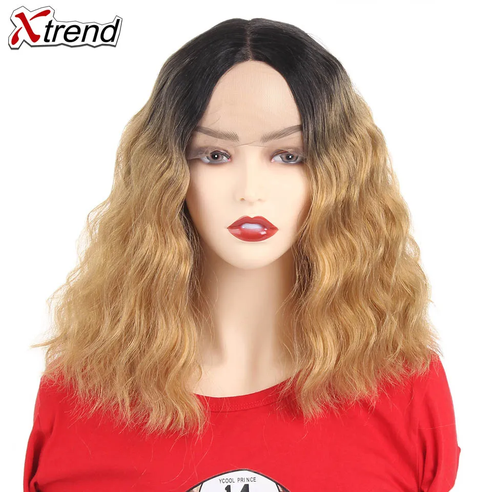 Xtrend синтетический волнистый парик фронта шнурка парики короткий Боб волос 14 дюймов черный коричневый красный Омбре парик для женщин Регулируемый термостойкий - Цвет: T27