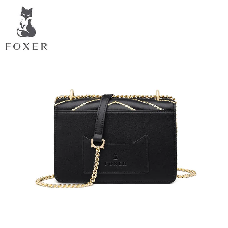 FOXER, роскошная Высококачественная модная женская сумка, новинка, сумка на плечо, кожаная цепочка, маленькая квадратная сумка, модная, дикая индивидуальность