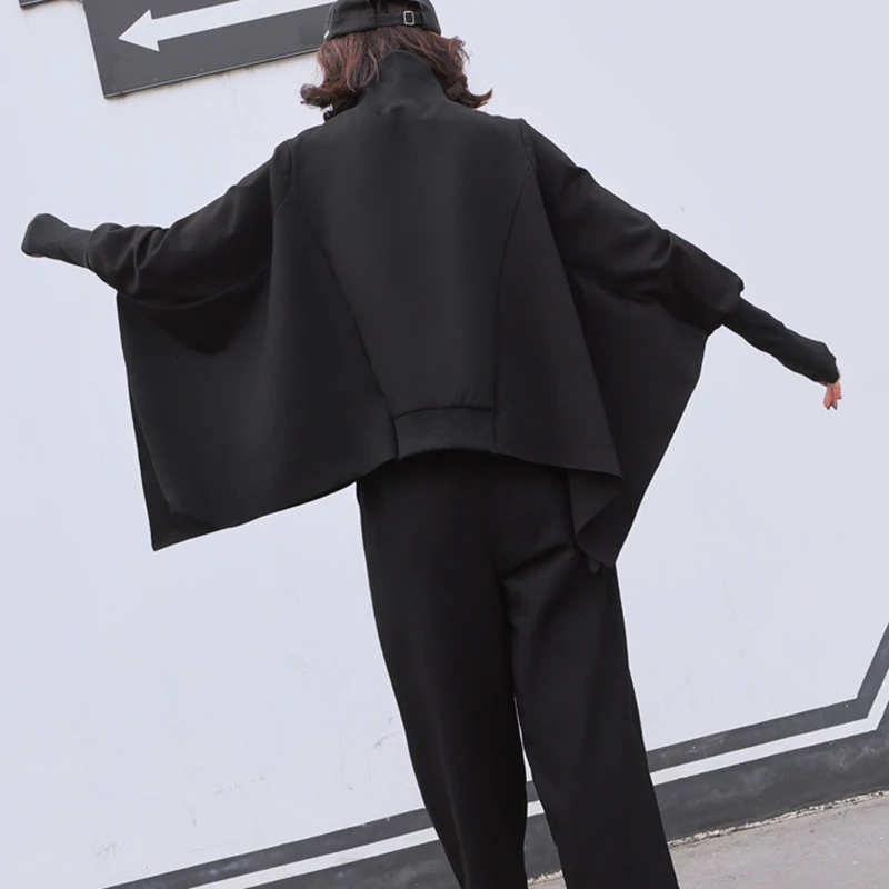 [DEAT] Loose Fit Big Size Sweatshirt New Turtleneck Long Batwing Sleeve Women Big Size Fashion Tide Autumn Winter 13E317