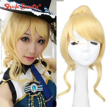 

Medium Length Wavy Cosplay Wig Role Play Long Synthetic Ombre Yellow Blonde Wig for Women Black Natural Short Hair Ponytail