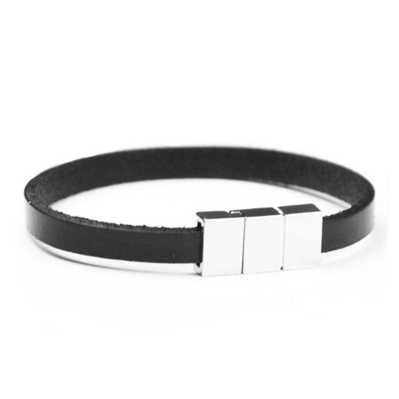 Genuine Leather Charm Bracelet Silver Color Buckle Geometric Pattern