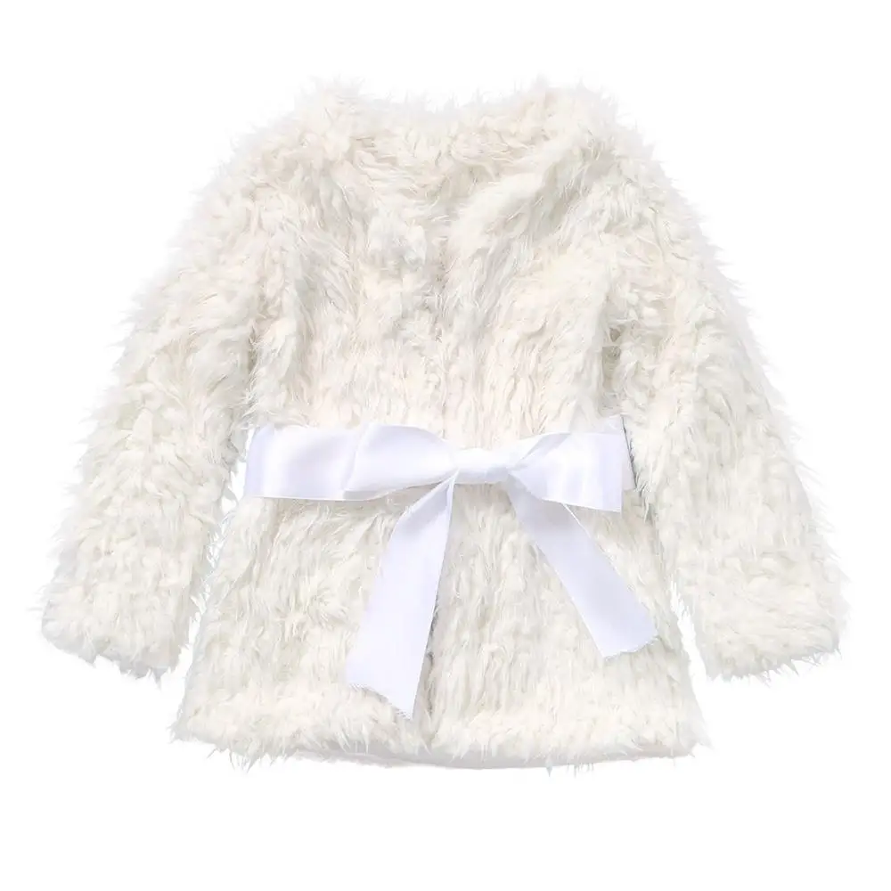 Осенне-зимний флисовый теплый стильный пиджак с длинными рукавами и искусственным мехом для маленьких девочек, бренд для детей - Цвет: Белый
