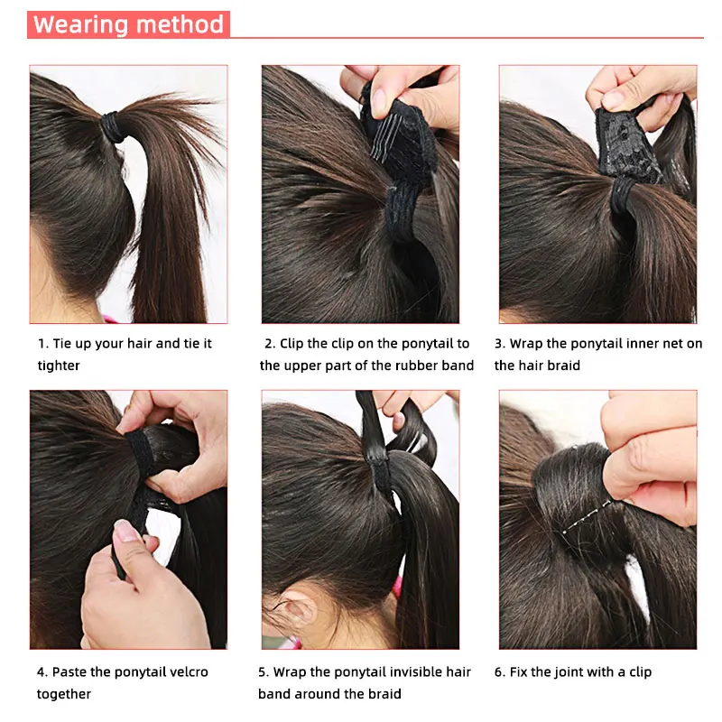 Synthetic Long Straight Ponytail Hair Extensions Heat Resistant 24&ldquo; 120g Wrap Around Pony Hairpiece for Women