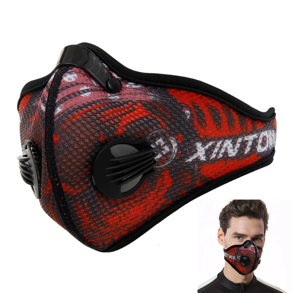 2-Red PM2.5 Пылезащитная маска с активированным углем черный kn95 дышащий складной изменяемый фильтр Открытый Велоспорт Бег защита маска для лица - Цвет: 2-Red