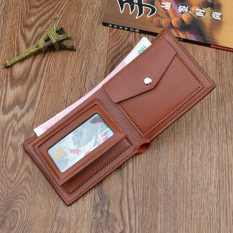 

HUGWISER Wallet for Men Short Leisure Litchi Soft Skin Folder Multi-Card Large Volume Money Clip Horizontal Imposing Manner