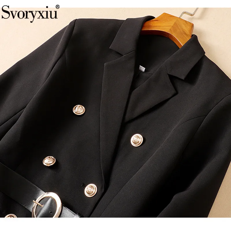 Svoryxiu 2020 Autumn Winter Designer Office Lady Black Long Trench Coat Women's luxury Golden Double Breasted Overcoat Outwear