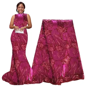 

Magenta Lace Fabric High Quality Bridal Tulle Lace Fabrics with Sequins Embroidery Lace Fabric In Dubai for Wedding Dress