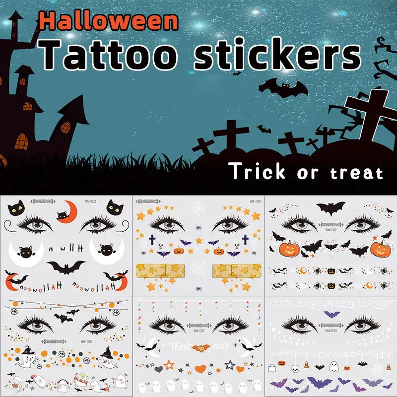1pc顔ステッカー子供ハロウィンタトゥーステッカー防水人格面白いメイク装飾顔アート 消えるタトゥー Aliexpress