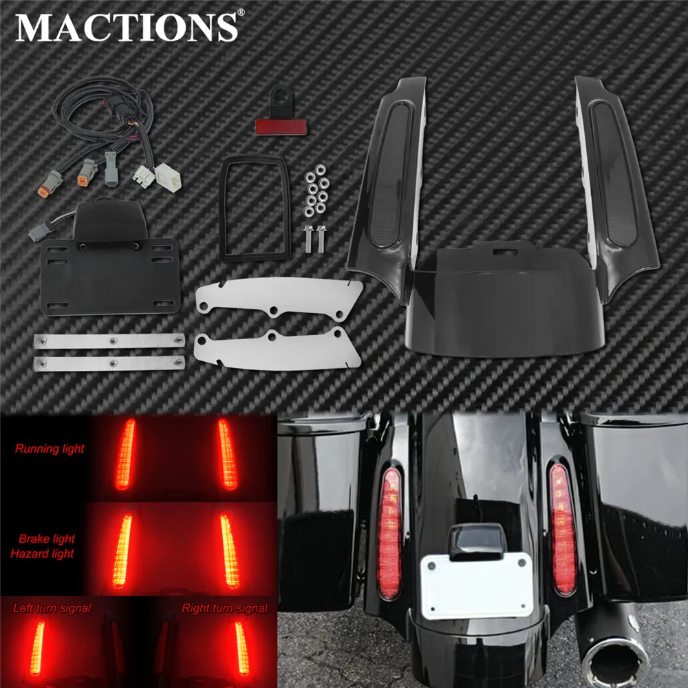 

Motorcycle LED Light Rear Fender Fascia Set Bright Black For Harley Touring Electra Glide Classic Road King CVO Street Glide