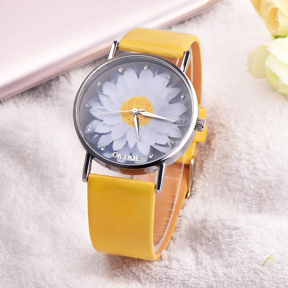Новые модные женские часы с цветочным принтом, повседневные кожаные Аналоговые кварцевые наручные часы, детские часы, подарки, Relogio Feminino reloj