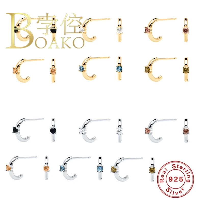 

BOAKO Half Moon Earrings For Woman Piercing 925 Sterling Silver Stud Earrings Silver/Gold Jewelry Aretes De Mujer Luxury #8.9