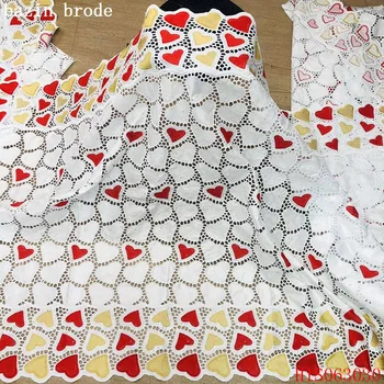 

Alisa french white bazin riche lace fabric 2020 high quality embroidery hollow out heart design 5 yards dry lace african fabrics