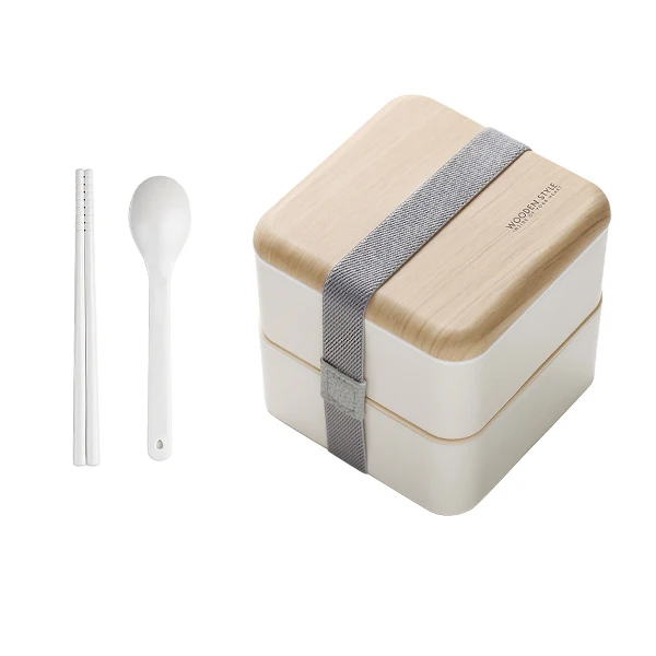 

Lunch Box with Cutlery Set Double Layer Leak Proof Picnic Portable Container Box PI669