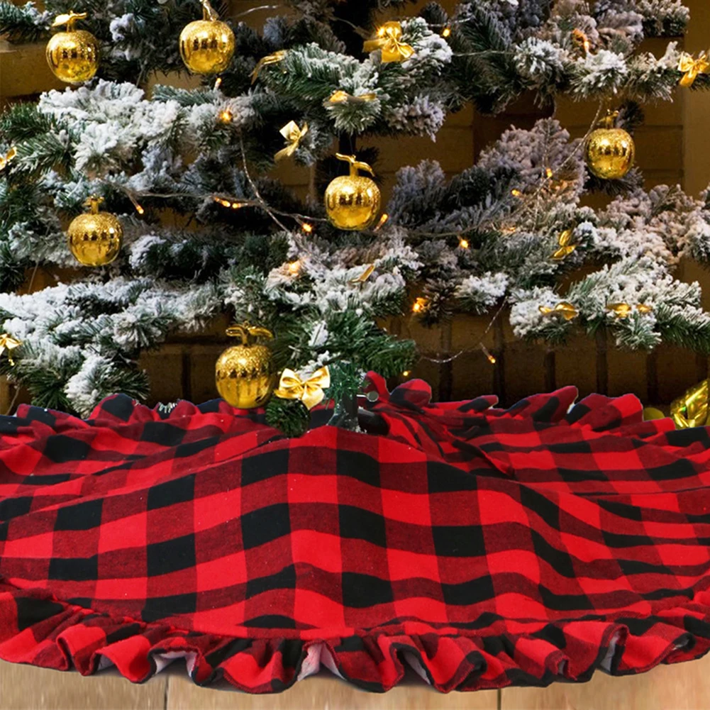 48inch Christmas Tree Skirt Plaid Red And Black Plaid Carpets Skirt For Christmas Xmas Holiday Decorations New Year Decors Wills